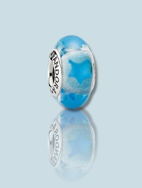 PANDORA Sterling Silver Murano Glass Blue Stars Bead Charm Retired